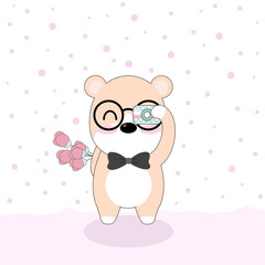 Vector celebratioin of cute dog with rose and camera.