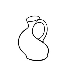 A jug for drinks. Cooking utensils. The original version. Doodle. Black and white image. Minimalism.