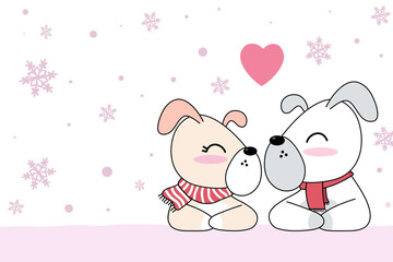 Vector celebratioin of cute dogs loving couple with pink snow.