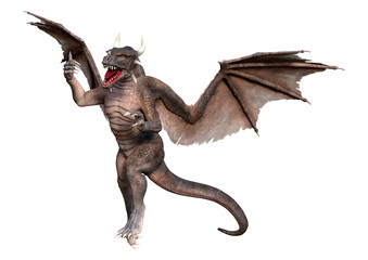 3D Rendering Fairy Tale Dragon on White