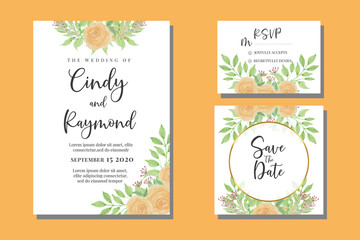 Floral Wedding invitation frame set; flowers, leaves, watercolor, isolated on white. Sketched wreath, floral and herbs garland with green, greenery color. Handdrawn Vector Watercolour style