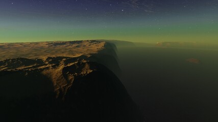 alien planet landscape, science fiction illustration, view from a beautiful planet, beautiful space background 3d render
