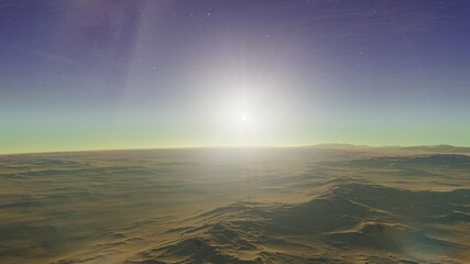 Fototapeta premium alien planet landscape, science fiction illustration, view from a beautiful planet, beautiful space background 3d render 
