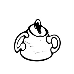 Cooking utensils. Teapot. The original version. Doodle. Black and white image. Minimalism.