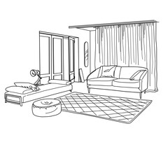 Living Room Contemporary Mordern Whiteboard Animation SVG Image