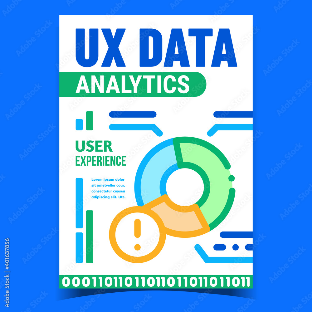 Aufkleber ux data analytics creative promotion poster vector. analyzing data advertising banner. user experien