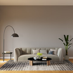 3d render, empty wall, living room with furniture