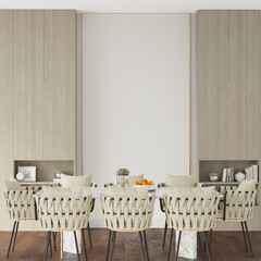 interior of a dining room with table and chairs, 3d render