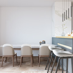 kitchen room with chairs and table, 3d render
