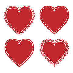 set of openwork labels of red valentines, templates and stencils, color vector illustration, design, greeting card for Valentine's day