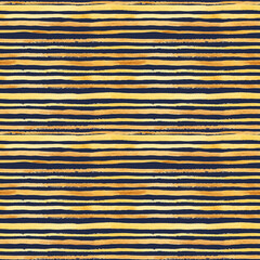 Seamless texture of watercolor based stripes. Bright print with horizontal golden strips on dark background - 401639813