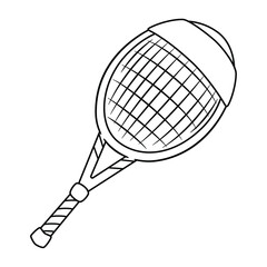 Uncolored Tennis racket with tennis headband line art illustration. Sports equipment icon isolated on white background. For coloring book or coloring page or use as logo design concept. 