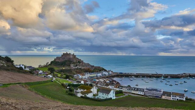 Time lapse of Gorey Castle and harbour, Jersey Channel Islands