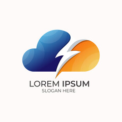 cloud and thunder gradient logo design template