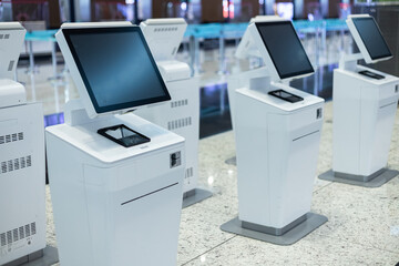 Istanbul, Turkey, December 2020. New self check-in machines at Ataturk airport.