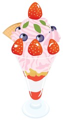 ピンクの苺パフェのイラスト