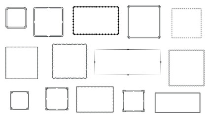 Set Black Simple Line Frame Collection Doodle Square Floral Frame Leaves Elements Vector Design Style Sketch Isolated Illustration For Banner