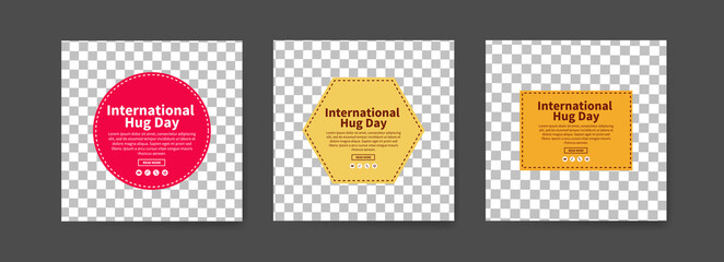 Social media post templates for international hug day.