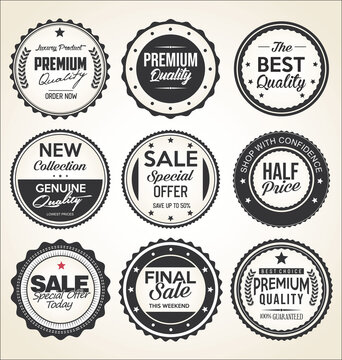 Retro vintage badges and labels black and white collection
