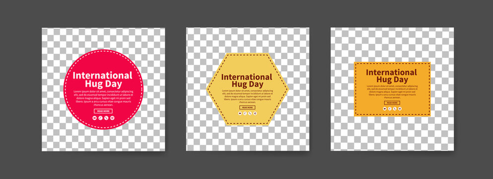Social media post templates for international hug day.