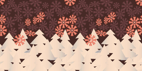 Winter forest with snowfall seamless pattern.