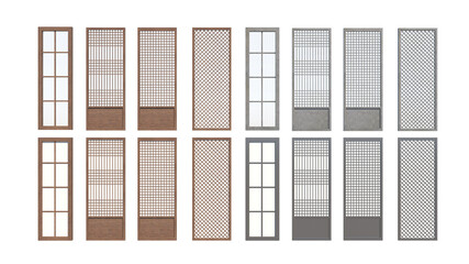 Korean modern Hanok doors 3d 4type texture wood concrete aluminum cocnrete, From the left door name is Yongjasal,Ttisal, Jeongjasal,Gyosal 1