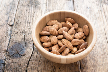 Almonds on the wooden table