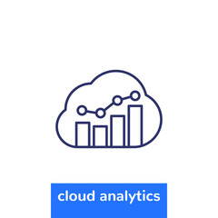 cloud analytics line icon on white
