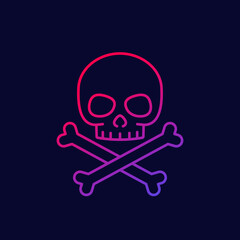 danger icon, skull and bones line art