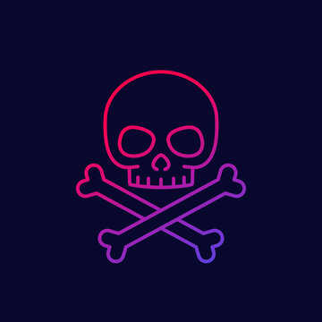 danger icon, skull and bones line art