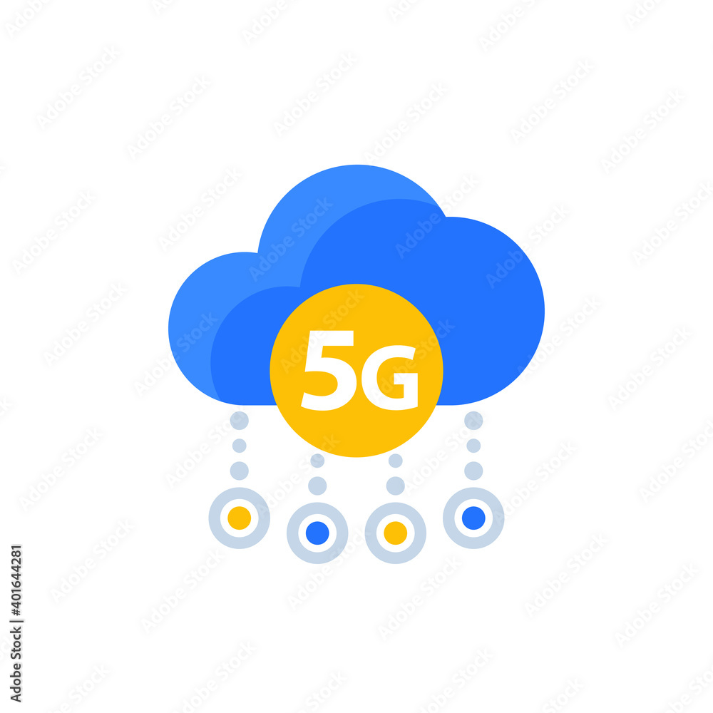 Sticker 5G network icon with a cloud, vector