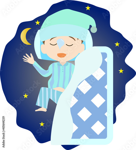 寝相の悪いかわいい男の子供のイラスト Sticker Wall Decals Foolchico