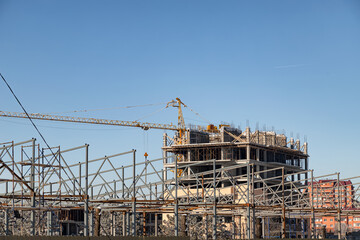View of a multi-storey monolithic residential building under construction