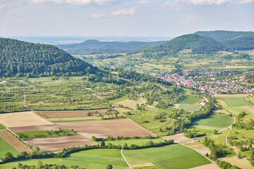 Schwäbische Alb (Swabian Alb) near Stuttgart – Germany, Beautiful View, Hilly, Landscape, green, village, horizon, cloudscape