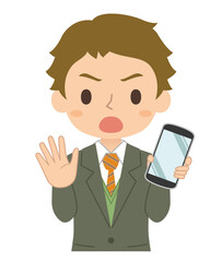 NOサインでスマホを持つ男性　イラスト