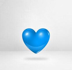3D blue heart on a white studio background