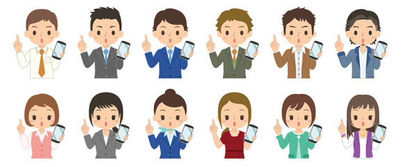スマホを持つ男性 セット イラスト Wall Mural Wallpaper Murals Ykc