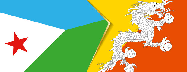 Djibouti and Bhutan flags, two vector flags.