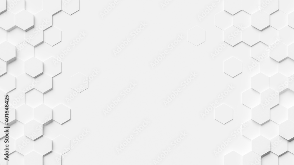Fototapete Abstract geometric background. White surface with hexagonal shapes showing both sides. 3d rendering