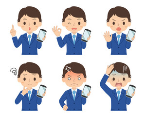 Fototapeta premium スマホを持つ男性 セット イラスト