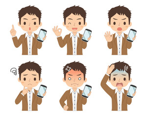 スマホを持つ男性　セット　イラスト