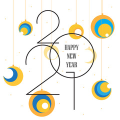 Happy New Year 2021 lamp yellow lines numeric design white background