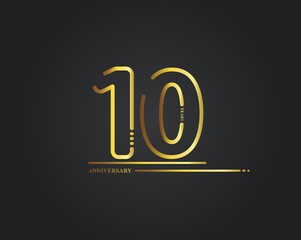 10 Year Anniversary celebration with golden color vector number
