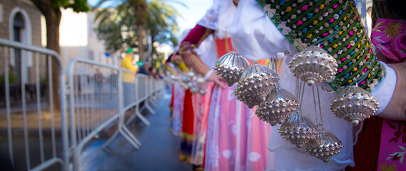 SASSARI, ITALY - May 19th, 2019- Sardinian cavalcade, traditional Sardinian clothes
