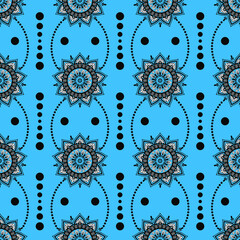 Japanese sashiko motif. Three Plum Blossoms. Traditional Japanese Embroidery Ornament. Seamless pattern. Colorful Sasiko motif - Mitsu Ume. Abstract backdrop. Needlework texture.