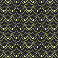 Set of ornate leaves line seamless pattern on brown background geometric elements