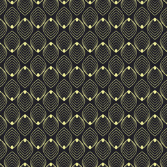 Set of ornate leaves line seamless pattern on brown background geometric elements