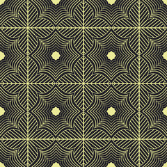 Set of ornate leaves line seamless pattern on brown background geometric elements