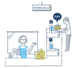 セミセルフレジを操作する男性