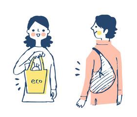 エコバッグを持つ男性と女性